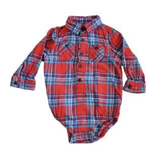 2 FOR $5 SALE Boy's 24 Month Red And Blue  Plaid Flannel Onesie